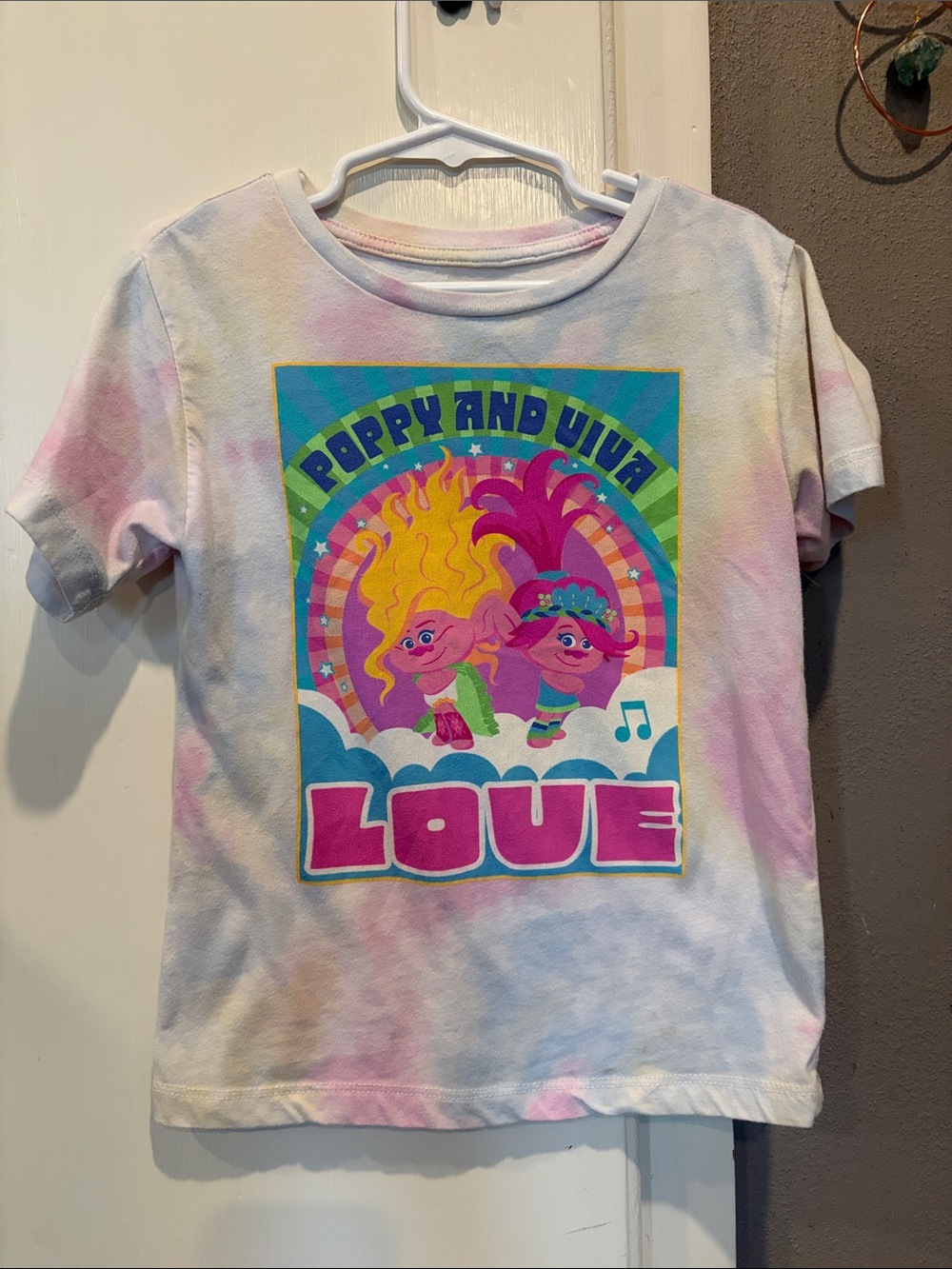 Trolls Tie-Dye Tee with Poppy & Viva Graphic - Pink, Yellow, Blue